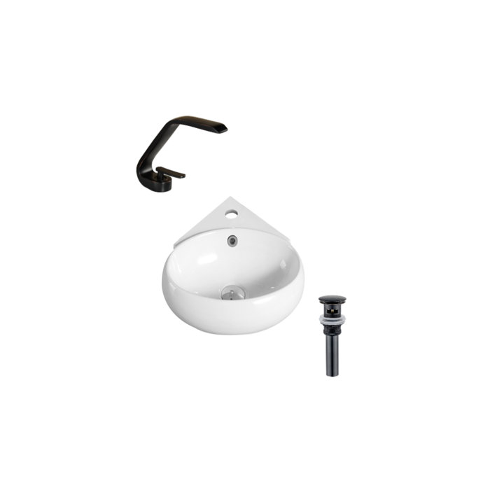DROP Bath And Kitchen 13.7'' White Ceramic Oval Wall Mount Bathroom